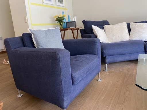 2x Fauteuil design B&B Italia avec pouf séparé