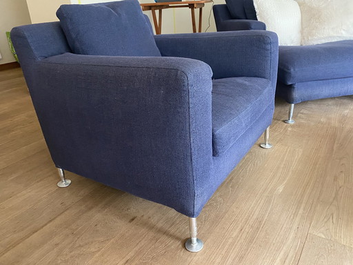 2x Fauteuil design B&B Italia avec pouf séparé