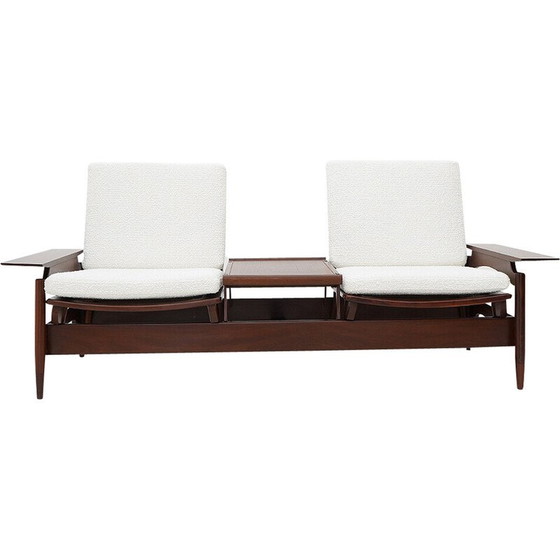 Image 1 of Canapé vintage 2 places en bois et boucle blanche par Mario Franchioni pour Framar, Italie 1960