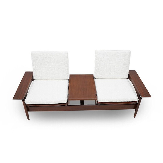 Image 1 of Canapé vintage 2 places en bois et boucle blanche par Mario Franchioni pour Framar, Italie 1960