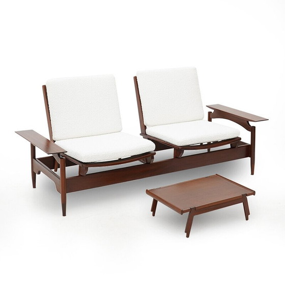 Image 1 of Canapé vintage 2 places en bois et boucle blanche par Mario Franchioni pour Framar, Italie 1960