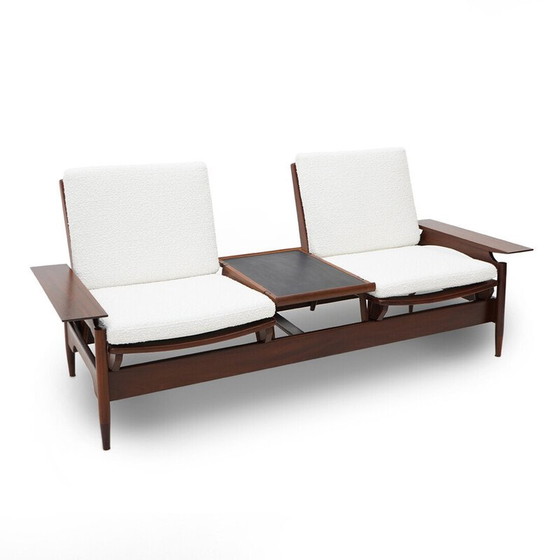 Image 1 of Canapé vintage 2 places en bois et boucle blanche par Mario Franchioni pour Framar, Italie 1960