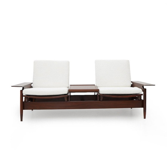 Image 1 of Canapé vintage 2 places en bois et boucle blanche par Mario Franchioni pour Framar, Italie 1960