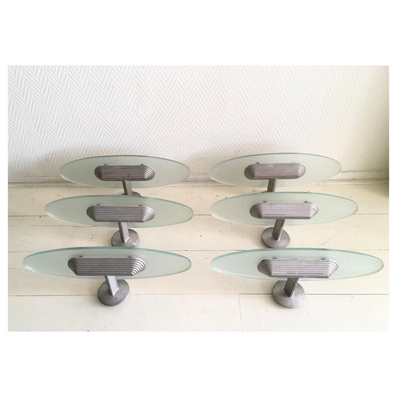Image 1 of Ensemble de 6 appliques vintage B lux en verre et aluminium, 1980-1990