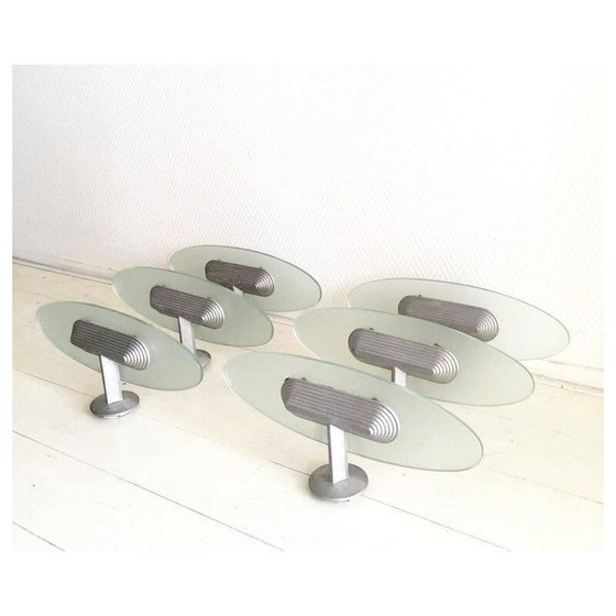 Image 1 of Ensemble de 6 appliques vintage B lux en verre et aluminium, 1980-1990