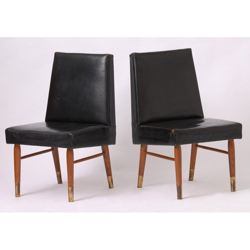 Paire de chaises vintage en cuir noir - années 1960