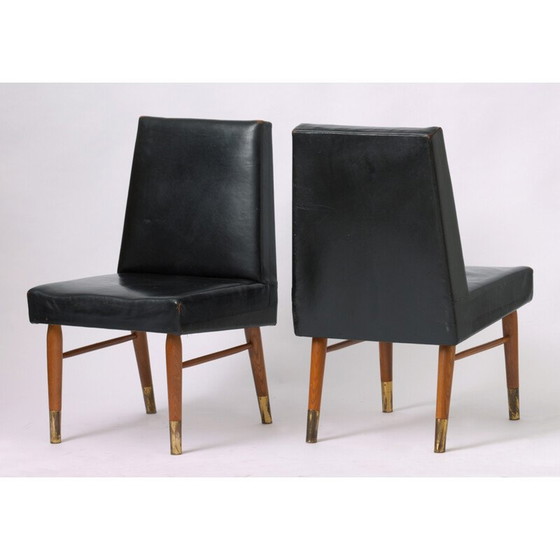 Image 1 of Paire de chaises vintage en cuir noir - années 1960