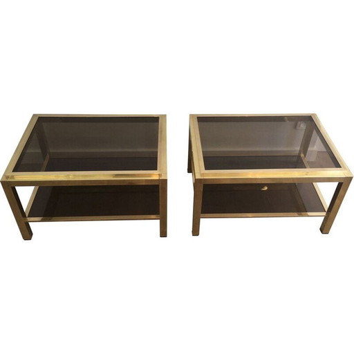 Paire de bouts de canapé vintage en laiton et verre, 1970