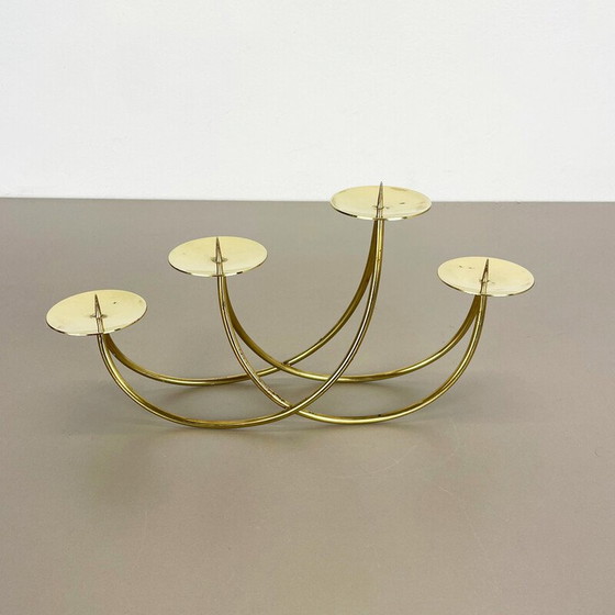 Image 1 of Chandelier sculptural vintage en laiton massif par Harald Buchrucker, Allemagne années 1950
