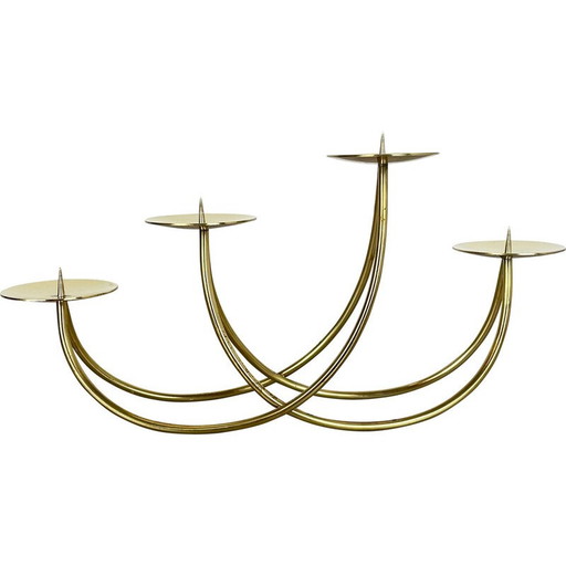 Chandelier sculptural vintage en laiton massif par Harald Buchrucker, Allemagne années 1950