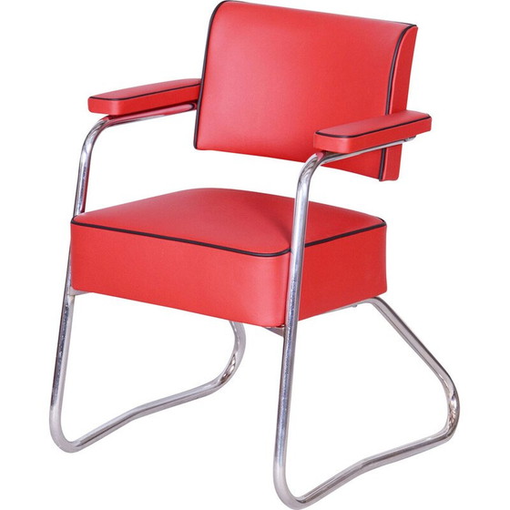 Image 1 of Fauteuil Bauhaus vintage en acier chromé et cuir par Gilbert Rohde, Allemagne 1930