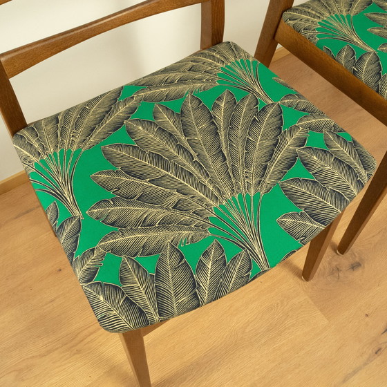 Image 1 of 2 Chaises de Welzel, Teck, Housse verte avec motif de palmiers, Années 1960