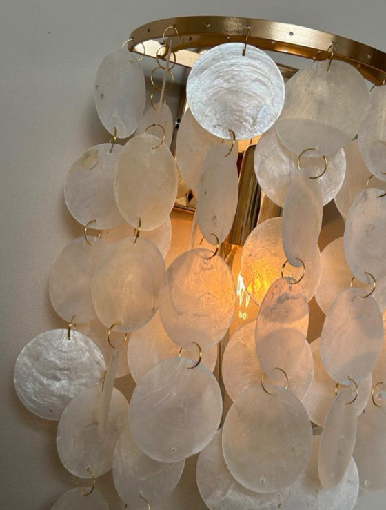 Image 1 of Lot de 2 lampes Capiz Shell Lampes murales cadre or