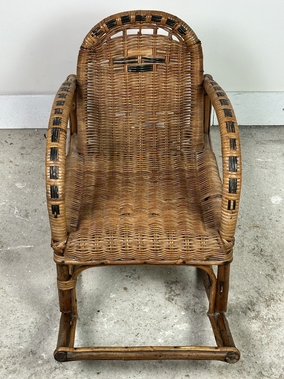 Image 1 of Rocking Chair Enfant En Rotin Vintage 1950