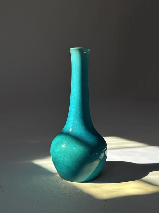 Vase à glaçure craquelée turquoise de Burmantofts, 1910S