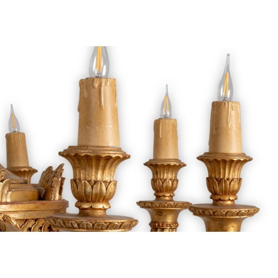 Image 1 of Lustre vintage en bois sculpté et doré par Dumez, France 1950