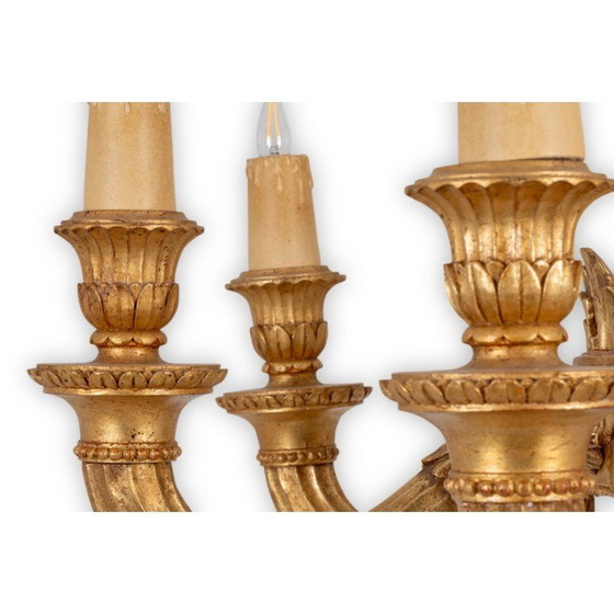 Image 1 of Lustre vintage en bois sculpté et doré par Dumez, France 1950