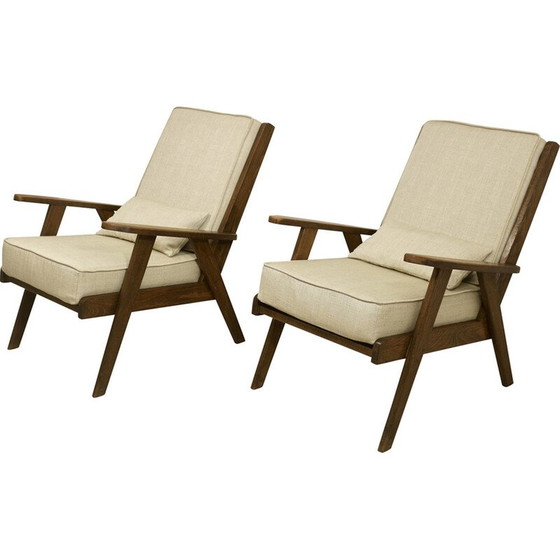 Image 1 of Paire de fauteuils vintage en bois de chêne massif, 1950