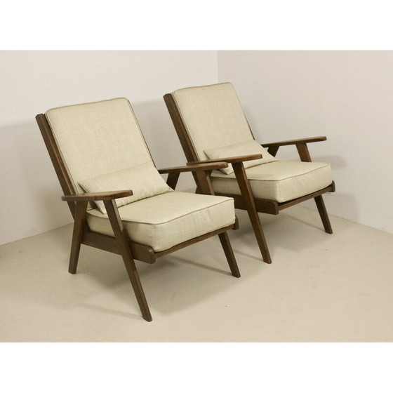 Image 1 of Paire de fauteuils vintage en bois de chêne massif, 1950