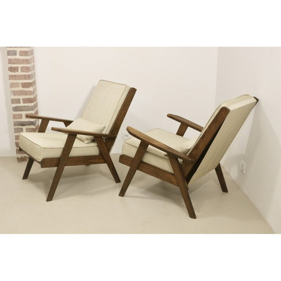 Image 1 of Paire de fauteuils vintage en bois de chêne massif, 1950