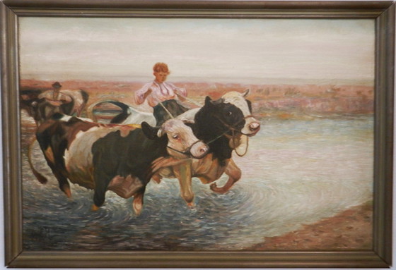 Image 1 of Peinture à l'huile sur toile "Heinrich von Zügel" élèves entourage, vers 1910 !