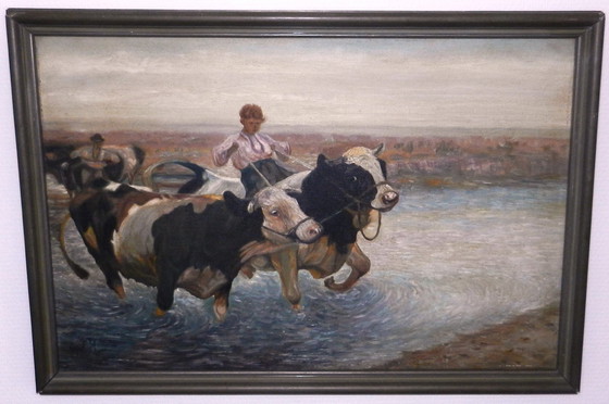 Image 1 of Peinture à l'huile sur toile "Heinrich von Zügel" élèves entourage, vers 1910 !