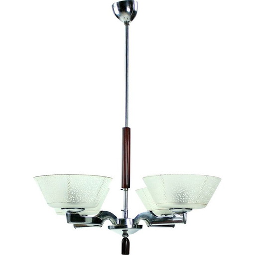 Lustre vintage Art Déco chromé, Tchécoslovaquie 1940