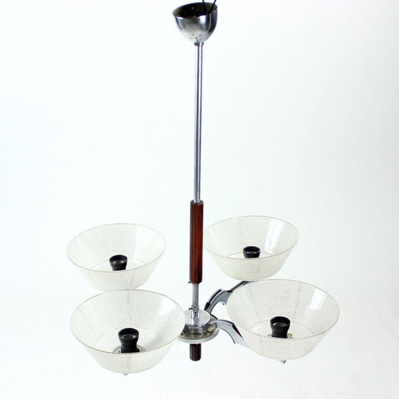 Image 1 of Lustre vintage Art Déco chromé, Tchécoslovaquie 1940