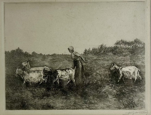 Gravure, Dame à la ferme - Franz De Vadder