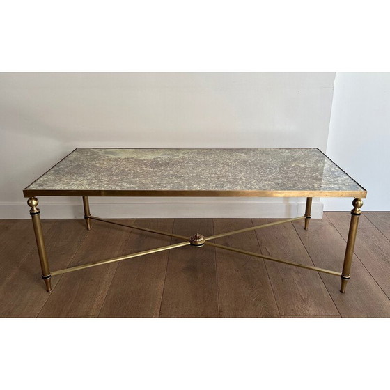 Image 1 of Table basse vintage en laiton avec plateaux en miroir par Maison Jansen, 1940