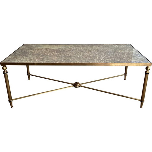 Table basse vintage en laiton avec plateaux en miroir par Maison Jansen, 1940