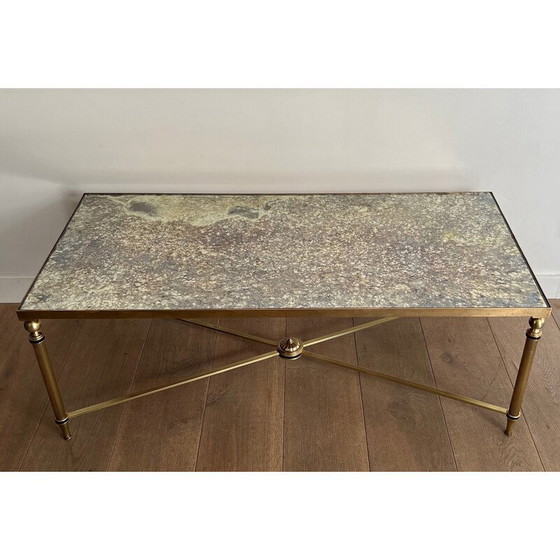 Image 1 of Table basse vintage en laiton avec plateaux en miroir par Maison Jansen, 1940