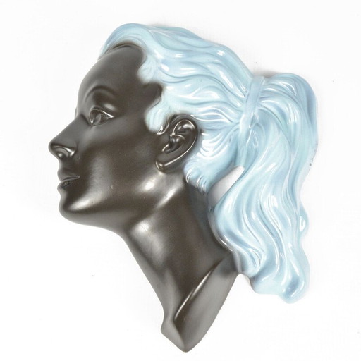 Figurine murale vintage en céramique représentant une femme, Allemagne 1950