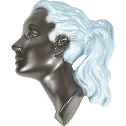 Figurine murale vintage en céramique représentant une femme, Allemagne 1950