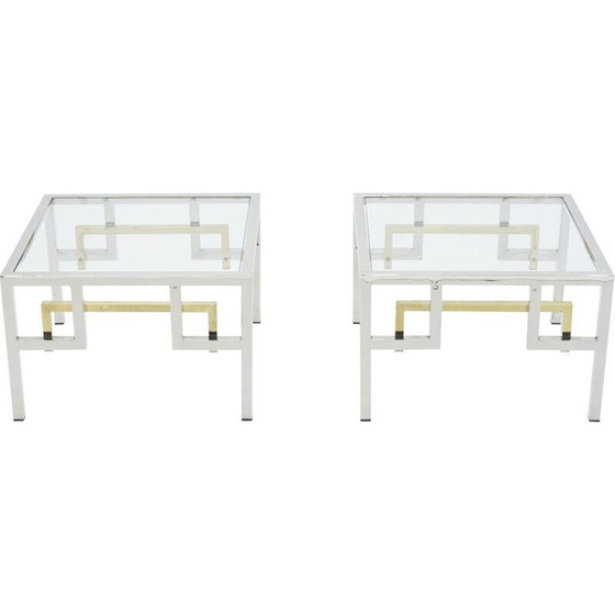 Image 1 of Paire de bouts de canapé vintage en chrome et laiton par Guy Lefevre pour Maison Jansen, 1970