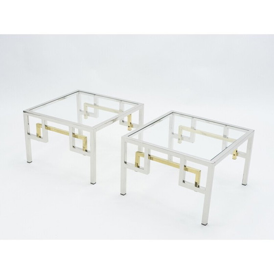 Image 1 of Paire de bouts de canapé vintage en chrome et laiton par Guy Lefevre pour Maison Jansen, 1970