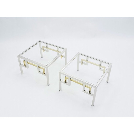 Image 1 of Paire de bouts de canapé vintage en chrome et laiton par Guy Lefevre pour Maison Jansen, 1970