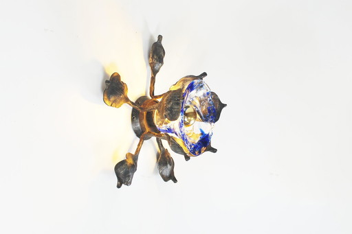 1X Lampe murale brutaliste en fer et verre