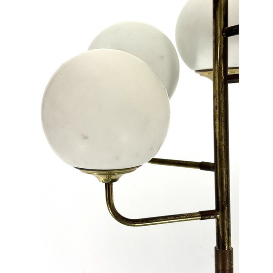 Image 1 of Lampadaire vintage en laiton et verre opalin à 6 bras pour Stilnovo, Italie 1950