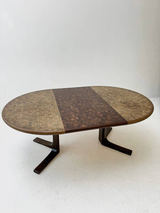 Image 1 of Table de salle à manger et de salon en mosaïque de bois de Dieter Wäckerlin pour Idealheim, 1970