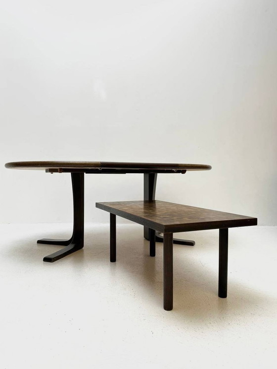 Image 1 of Table de salle à manger et de salon en mosaïque de bois de Dieter Wäckerlin pour Idealheim, 1970