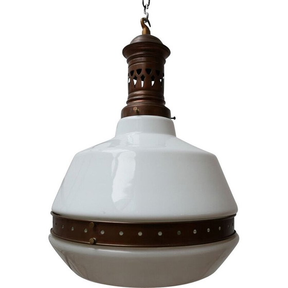 Image 1 of Lampe suspendue en verre opalin bicolore, Allemagne, années 1930