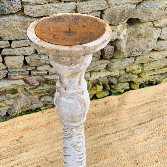 Image 1 of Paire de pique-bougies vintage en bois