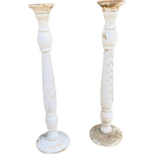 Paire de pique-bougies vintage en bois
