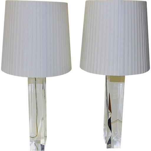 Paire de lampes de table rectangulaires en verre acrylique transparent, 1970