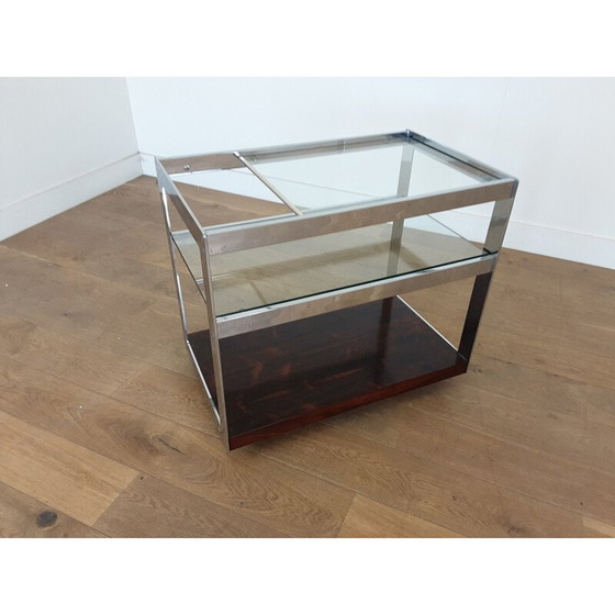 Image 1 of Chariot de bar vintage en palissandre et chrome "UK 1970" par Merrow Associates