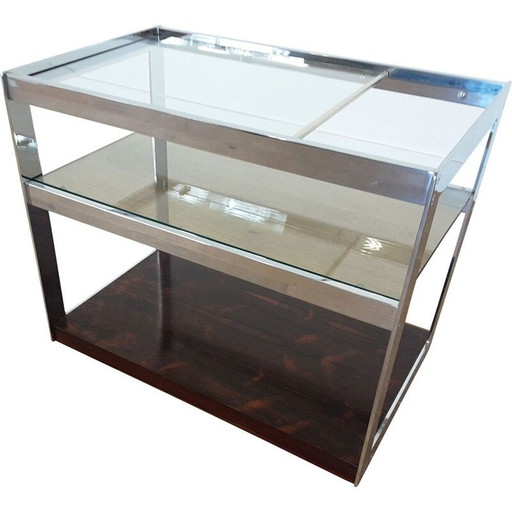 Chariot de bar vintage en palissandre et chrome "UK 1970" par Merrow Associates