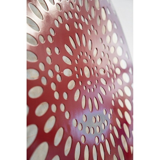 Image 1 of Applique carrée vintage en bois rouge et papier de riz, Italie 1980