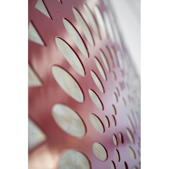 Image 1 of Applique carrée vintage en bois rouge et papier de riz, Italie 1980