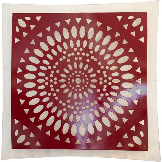 Image 1 of Applique carrée vintage en bois rouge et papier de riz, Italie 1980